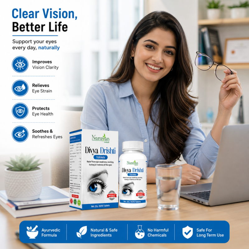 Divya Drishti Tablet Supports Eye Health and Helps Reduce Weakness Dizziness.